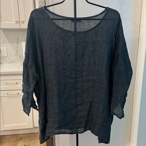 CP Shades Lightweight Navy gray with stripes Scoop Neck Linen Tunic sz small